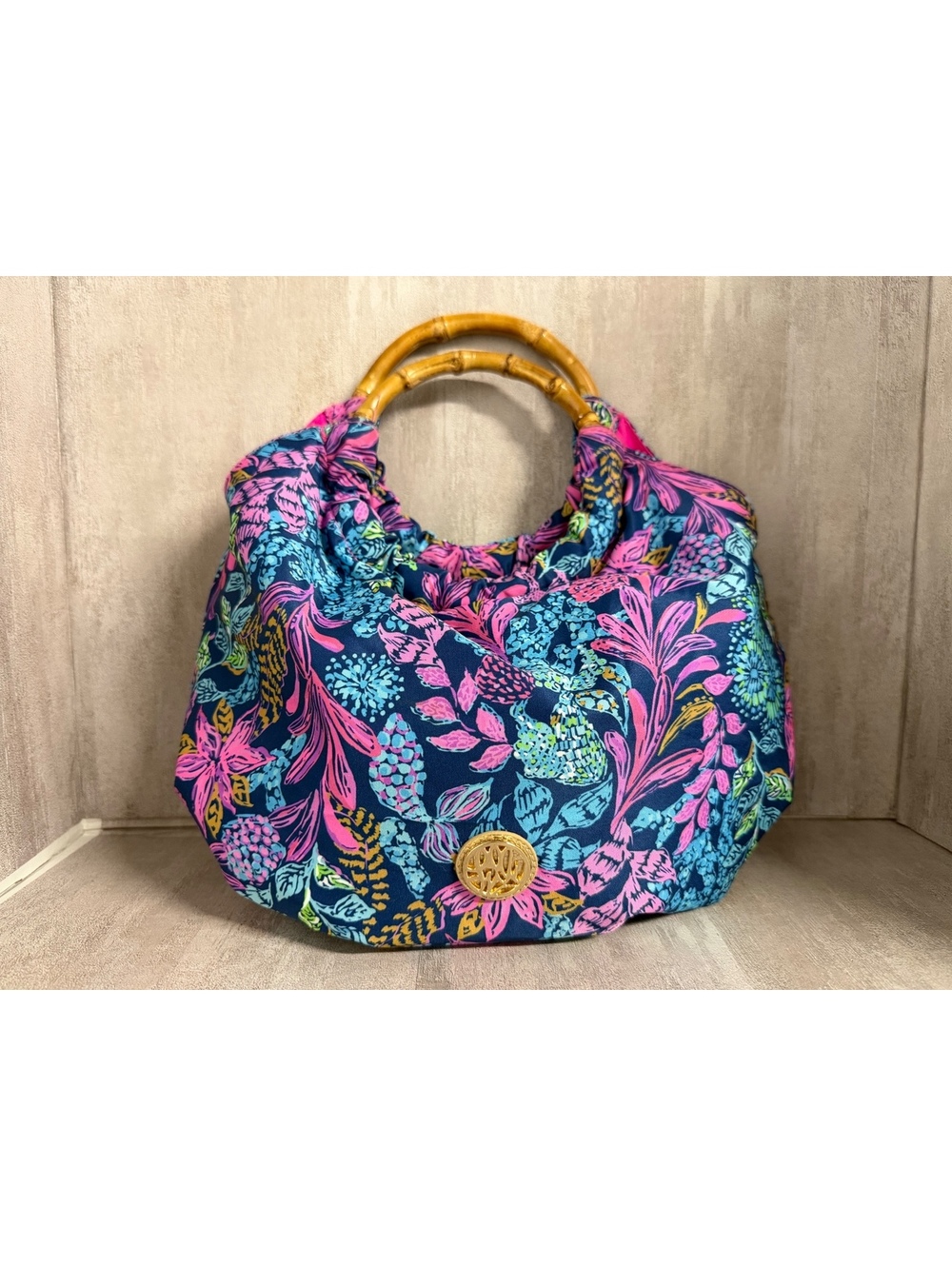 Noa Noa Bamboo Handle Floral Print Tote Bag